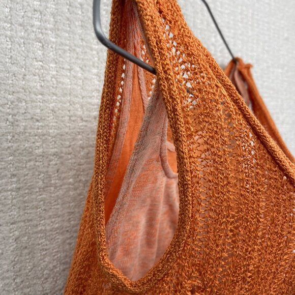 Y2K Caty Lesca Paris Crochet Knit Boho Layered Festival Top Orange Wom Sz 2 - Picture 8 of 10